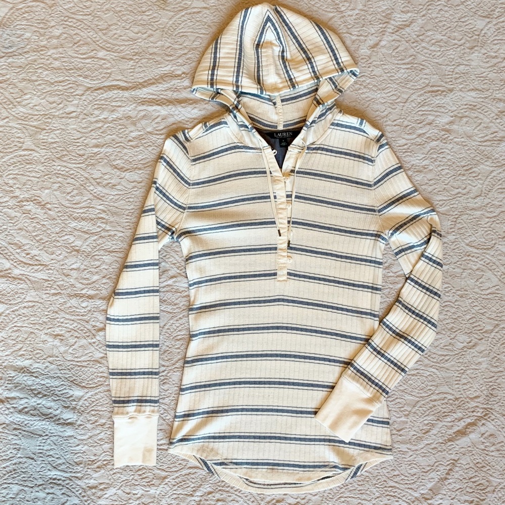 Lauren Ralph Lauren: 3/4 Button Striped Sweatshirt